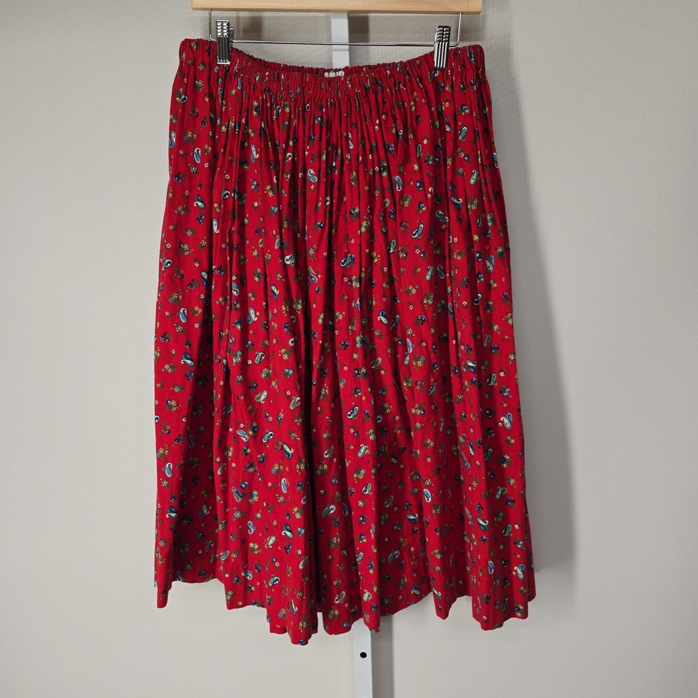Jones New York Vintage Square Dance Skirt Red Floral Paisley Folk Midi Skirt Med